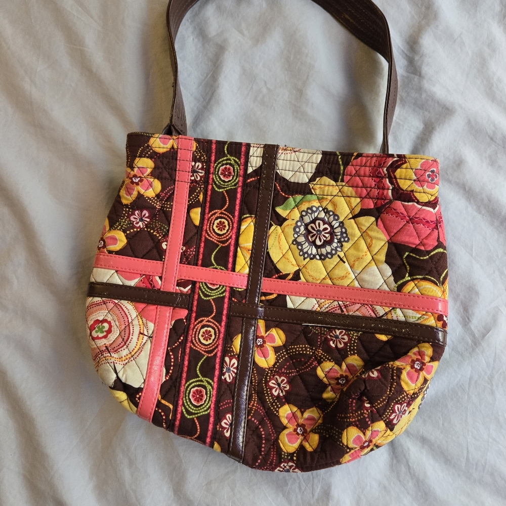Vera Bradley warm pink & brown 70s florals mini tote bag - Picture 4 of 13